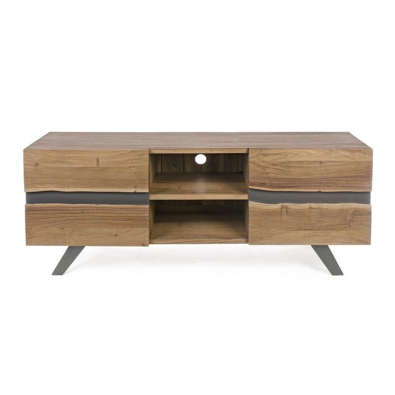 Casa si Gradina - Mobilier - Comode si corpuri - Comode - Comoda TV cu 2 polite 2 usi din lemn maro si picioare fier Aron 160 cm x 44 cm x 65 h - Infinity.ro