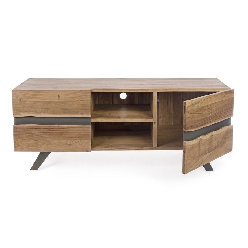 Casa si Gradina - Mobilier - Comode si corpuri - Comode - Comoda TV cu 2 polite 2 usi din lemn maro si picioare fier Aron 160 cm x 44 cm x 65 h - Infinity.ro