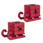 Casa si Gradina - Decoratiuni - Aromaterapie si lumanari - Suporturi lumanari - Set 2 suporturi lumanari din lemn rosu si sticla model Sanie 16x9x12 cm - Infinity.ro