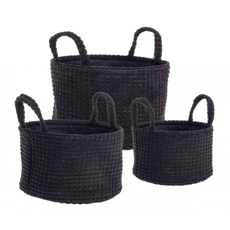 Casa si Gradina - Mobilier - Organizare si depozitare - Cutii depozitare - Set 3 cosuri textil negru 24x14 cm, 27x16 cm, 30x18 cm - Infinity.ro