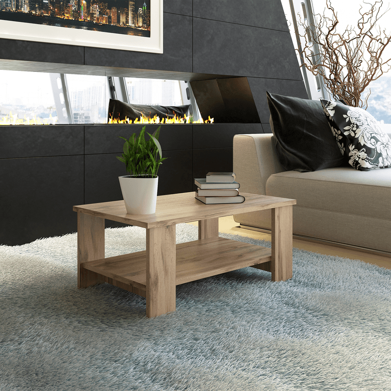 Casa si Gradina - Mobilier - Mese si birouri - Masute de cafea - Masuta de cafea din mdf maro stejar wotan Bernardo 90x55x41 cm - Infinity.ro