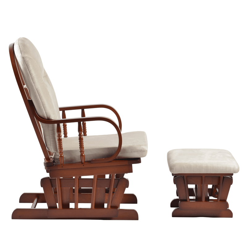 Casa si Gradina - Gradina si terasa - Mobilier exterior - Canapele si fotolii gradina - Fotoliu balansoar cu suport pentru picioare lemn natur textil bej Talman 56x78x99 cm, 50x40x34 cm - Infinity.ro