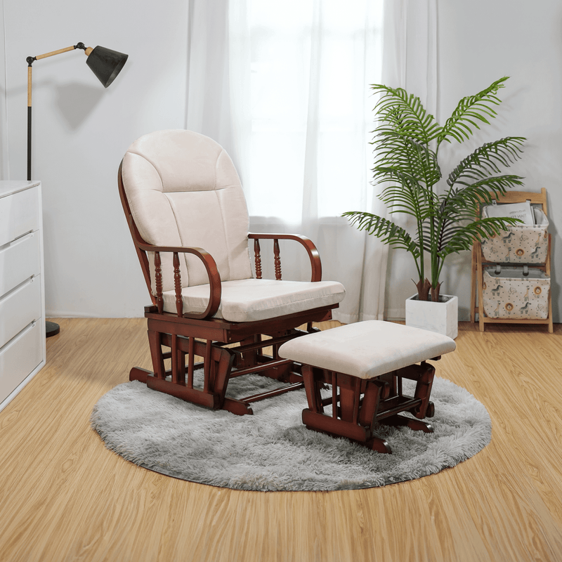 Casa si Gradina - Gradina si terasa - Mobilier exterior - Canapele si fotolii gradina - Fotoliu balansoar cu suport pentru picioare lemn natur textil bej Talman 56x78x99 cm, 50x40x34 cm - Infinity.ro