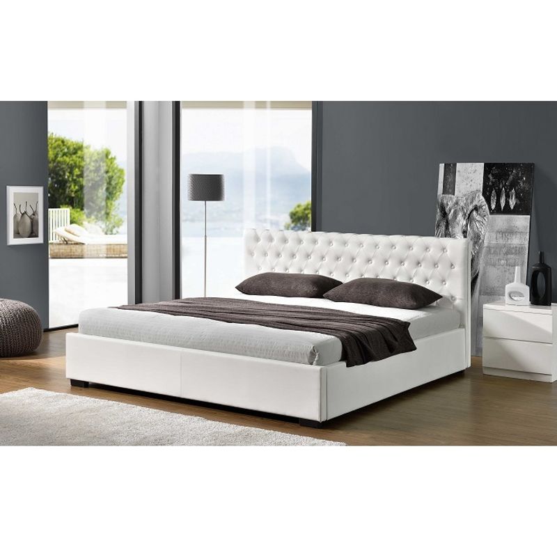 Casa si Gradina - Mobilier - Paturi si accesorii - Paturi - Pat tapiterie piele ecologica alba Dorlen 180x200 cm - Infinity.ro