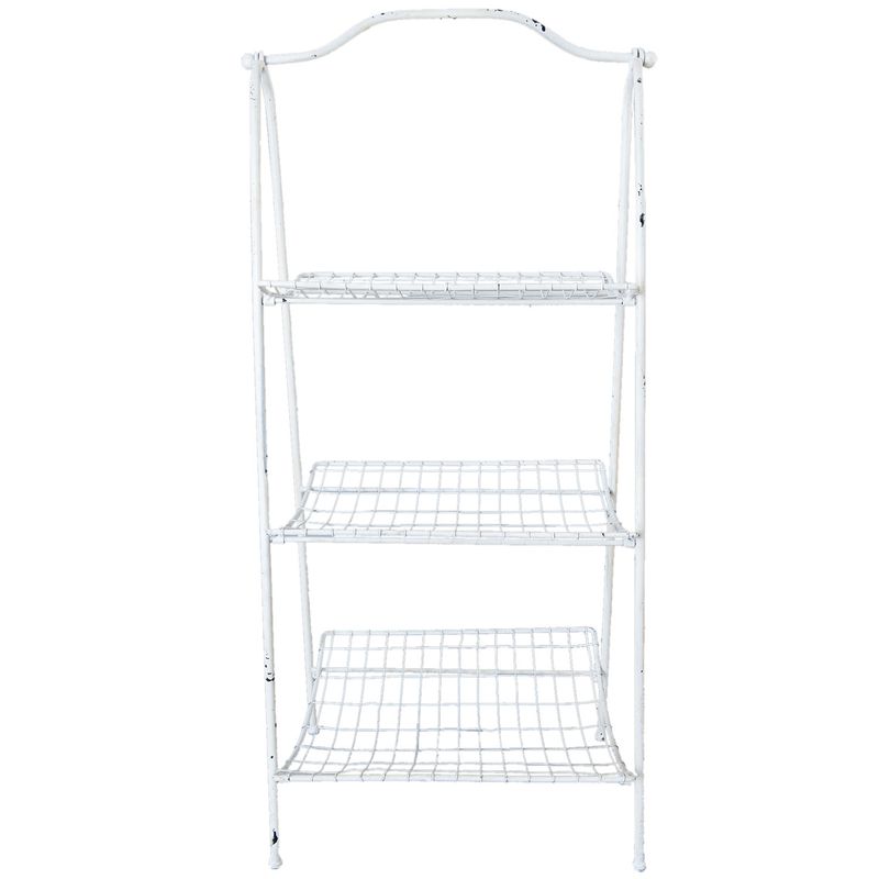 Casa si Gradina - Mobilier - Biblioteci si rafturi - Rafturi - Raft fier forjat alb vintage 3 polite 42x36x95 cm - Infinity.ro