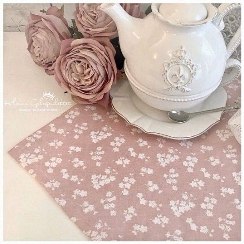 Casa si Gradina - Textile si covoare - Textile bucatarie - Fete de masa - Fata de masa bumbac roz pudrat Flowers 50*160 cm - Infinity.ro