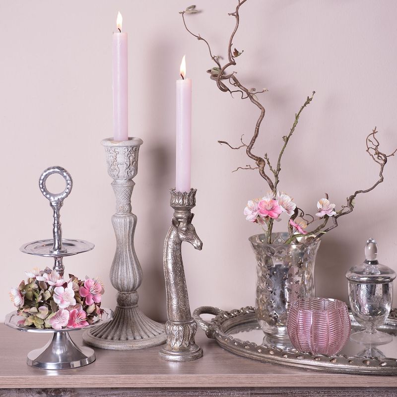 Casa si Gradina - Decoratiuni - Aromaterapie si lumanari - Suporturi lumanari - Sfesnic lumanare polirasina gri vintage Antique  15 cm x 32 cm - Infinity.ro