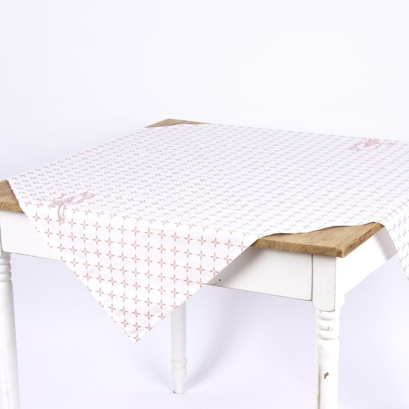Casa si Gradina - Textile si covoare - Textile bucatarie - Fete de masa - Fata de masa bumbac alb roz Bird 90*90 cm - Infinity.ro