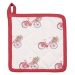 Casa si Gradina - Textile si covoare - Textile bucatarie - Servete si naproane - Suport pentru vase fierbinti din bumbac alb rosu Bycicle 16 cm x 16 cm - Infinity.ro