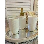 Casa si Gradina - Bucatarie si vesela - Cani si pahare - Pahare - Pahar pentru periute dinti ceramica alb auriu  7 cm x 12 cm - Infinity.ro