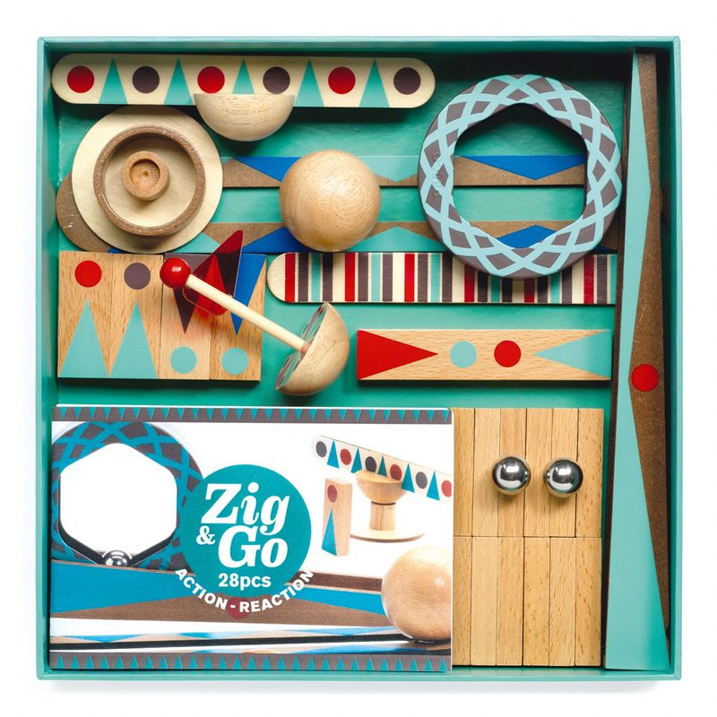 Jucarii, Copii si Bebe - Jucarii si jocuri - Seturi de constructie si cuburi - Seturi de constructie - Set de constructie trasee Zig & Go Roll 28 piese, Djeco - Infinity.ro