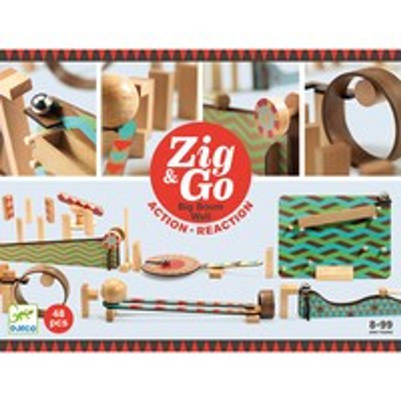 Jucarii, Copii si Bebe - Jucarii si jocuri - Seturi de constructie si cuburi - Seturi de constructie - Set de constructie trasee Zig & Go Big Boom 48 piese, Djeco - Infinity.ro