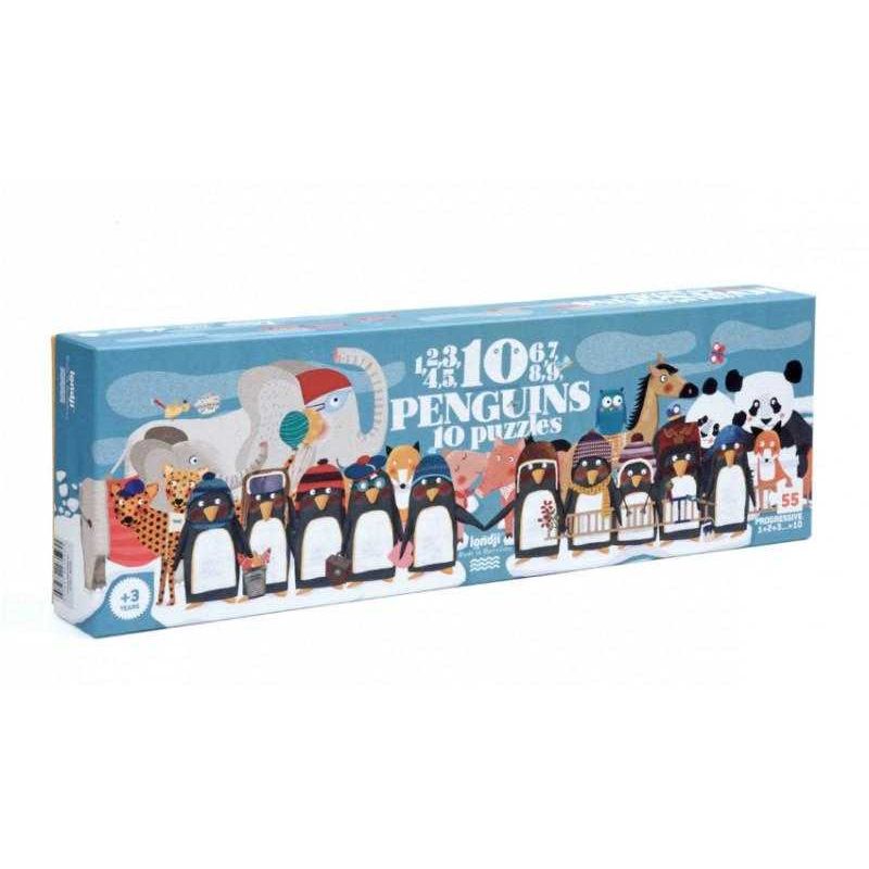Jucarii, Copii si Bebe - Jucarii si jocuri - Jocuri si puzzle - Puzzle - Puzzle progresiv 1,2,3..10 pinguini, Londji - Infinity.ro