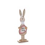 Casa si Gradina - Decoratiuni - Decoratiuni de sezon - Figurina Iepuras Paste din lemn natur si roz 12 cm x 6 cm x 40 h - Infinity.ro