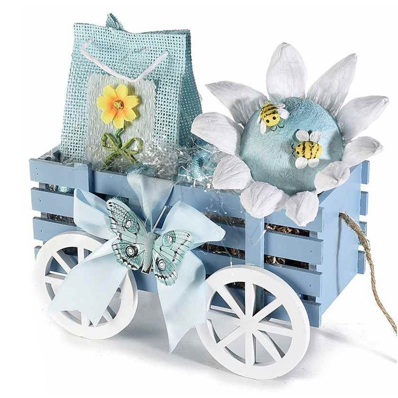Casa si Gradina - Decoratiuni - Decoratiuni de sezon - Carucior decorativ lemn albastru cm 24 x 13 cm x 15 H - Infinity.ro