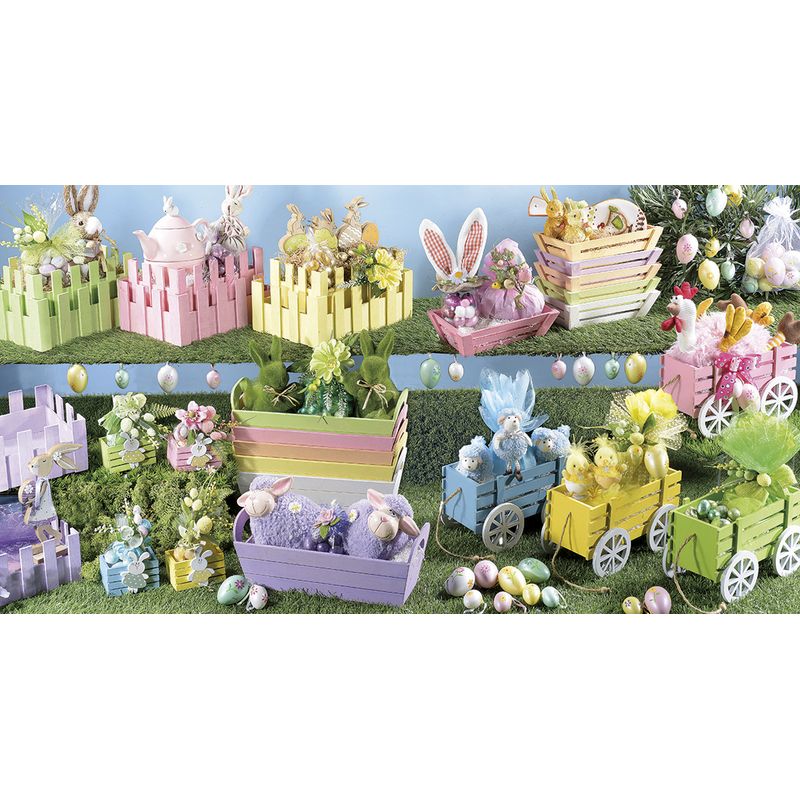 Casa si Gradina - Decoratiuni - Decoratiuni de sezon - Carucior decorativ lemn albastru cm 24 x 13 cm x 15 H - Infinity.ro