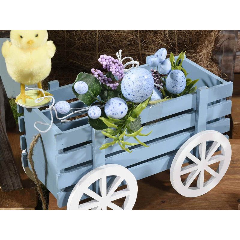 Casa si Gradina - Decoratiuni - Decoratiuni de sezon - Carucior decorativ lemn albastru cm 24 x 13 cm x 15 H - Infinity.ro