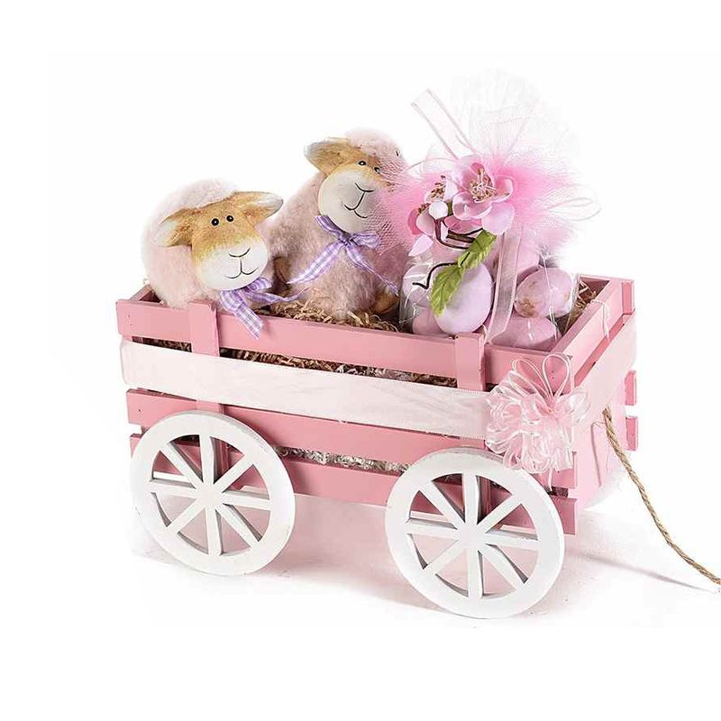 Casa si Gradina - Decoratiuni - Decoratiuni de sezon - Carucior decorativ lemn roz cm 24 x 13 cm x 15 H - Infinity.ro