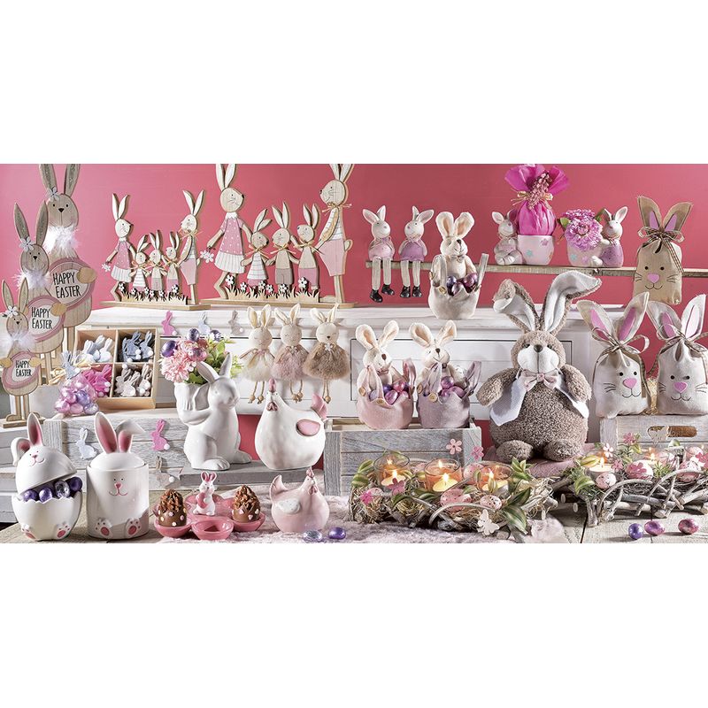 Casa si Gradina - Decoratiuni - Decoratiuni de sezon - Figurina Iepuras Paste din lemn natur si roz 9 cm x 6 cm x 30 h - Infinity.ro