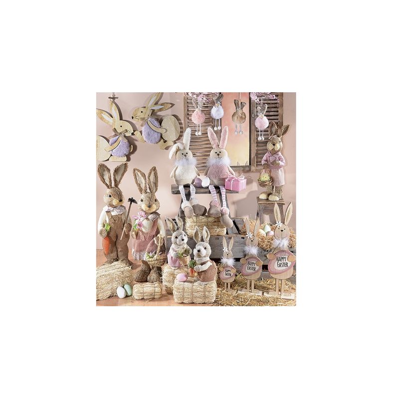 Casa si Gradina - Decoratiuni - Decoratiuni de sezon - Figurina Iepuras Paste din lemn natur si roz 9 cm x 6 cm x 30 h - Infinity.ro