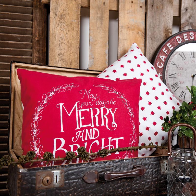 Casa si Gradina - Decoratiuni - Decoratiuni de sezon - Fata perna decorativa Craciun textil rosu alb 35x50 cm - Infinity.ro