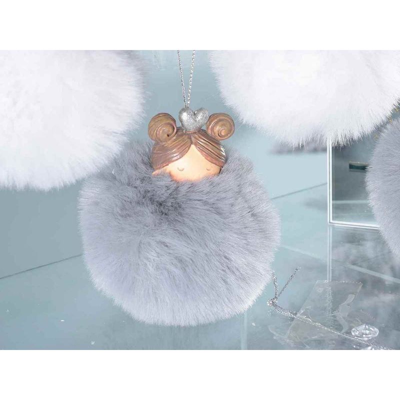 Casa si Gradina - Decoratiuni - Decoratiuni de sezon - Set 6 ornamente brad din polirasina si textil alb gri model Ingeri  7x8 cm - Infinity.ro