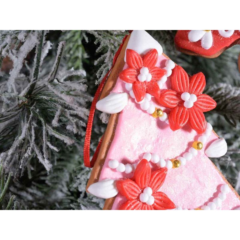 Casa si Gradina - Decoratiuni - Decoratiuni de sezon - Set 6 ornamente brad din polirasina roz rosie alba 9x10 cm - Infinity.ro