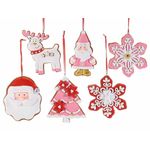 Casa si Gradina - Decoratiuni - Decoratiuni de sezon - Set 6 ornamente brad din polirasina roz rosie alba 9x10 cm - Infinity.ro