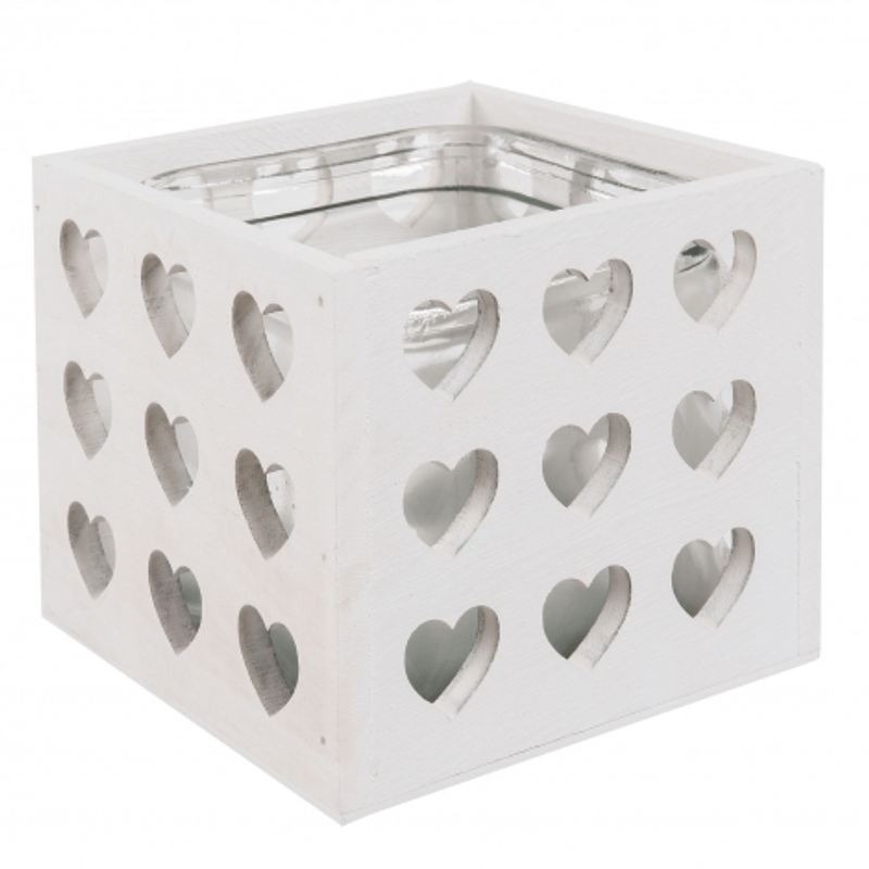 Casa si Gradina - Decoratiuni - Obiecte decorative - Vaze si boluri decorative - Vaza lemn cu interior sticla alba 14 x 14 x 13 cm - Infinity.ro