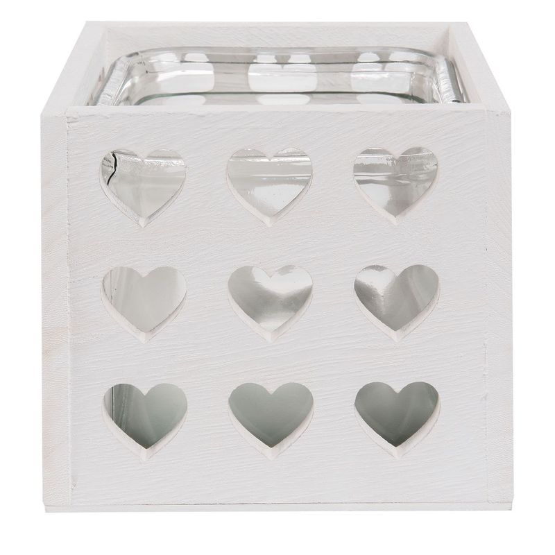 Casa si Gradina - Decoratiuni - Obiecte decorative - Vaze si boluri decorative - Vaza lemn cu interior sticla alba 14 x 14 x 13 cm - Infinity.ro