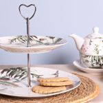 Casa si Gradina - Bucatarie si vesela - Vesela si tacamuri - Platouri de bucatarie - Platou deserturi aperitive portelan model floral 2 etaje  26 cm - Infinity.ro