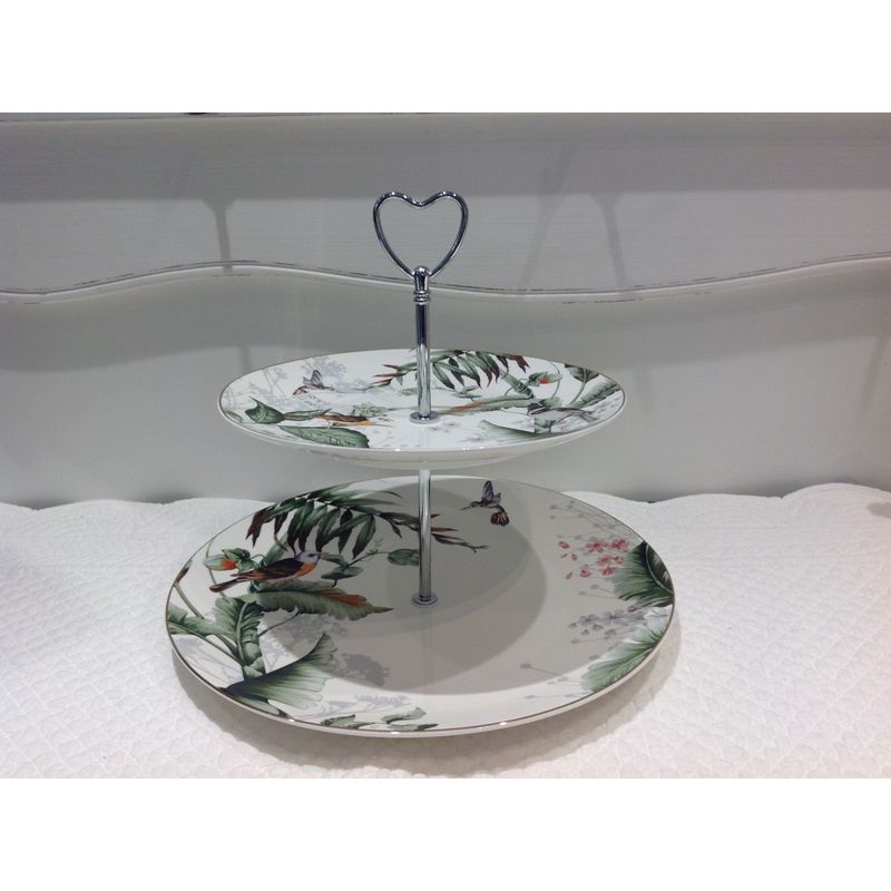 Casa si Gradina - Bucatarie si vesela - Vesela si tacamuri - Platouri de bucatarie - Platou deserturi aperitive portelan model floral 2 etaje  26 cm - Infinity.ro