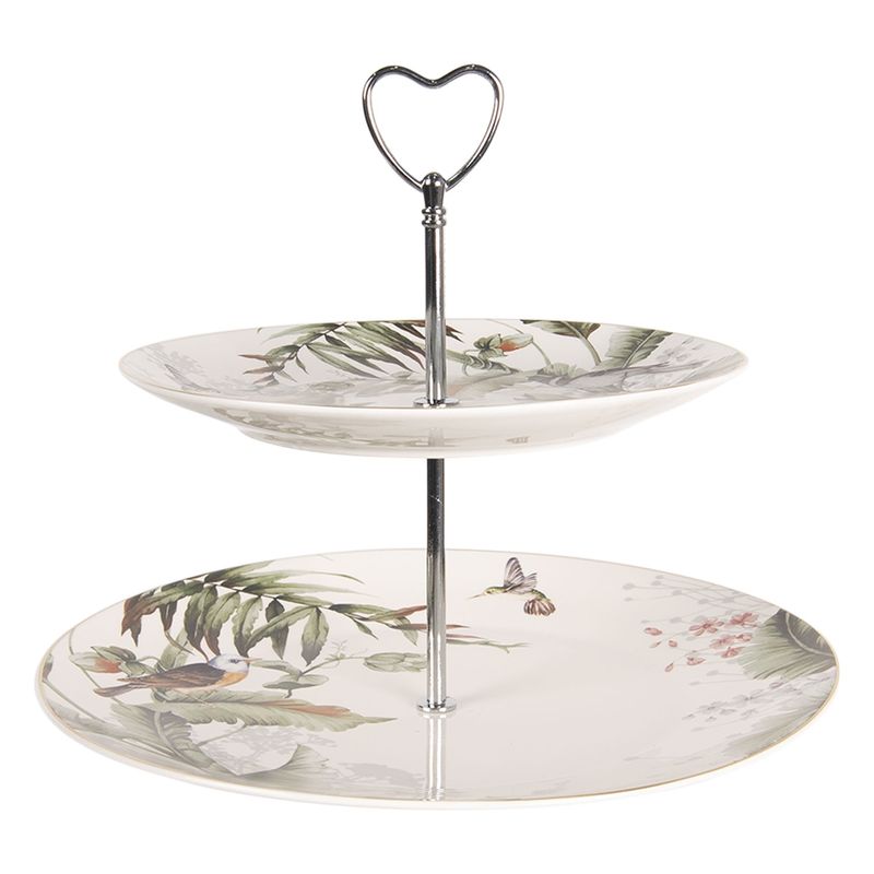 Casa si Gradina - Bucatarie si vesela - Vesela si tacamuri - Platouri de bucatarie - Platou deserturi aperitive portelan model floral 2 etaje  26 cm - Infinity.ro