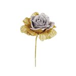 Casa si Gradina - Decoratiuni - Obiecte decorative - Plante artificiale - Trandafir artificial cu sclipici argintiu auriu Ayres 10x4x20 cm - Infinity.ro