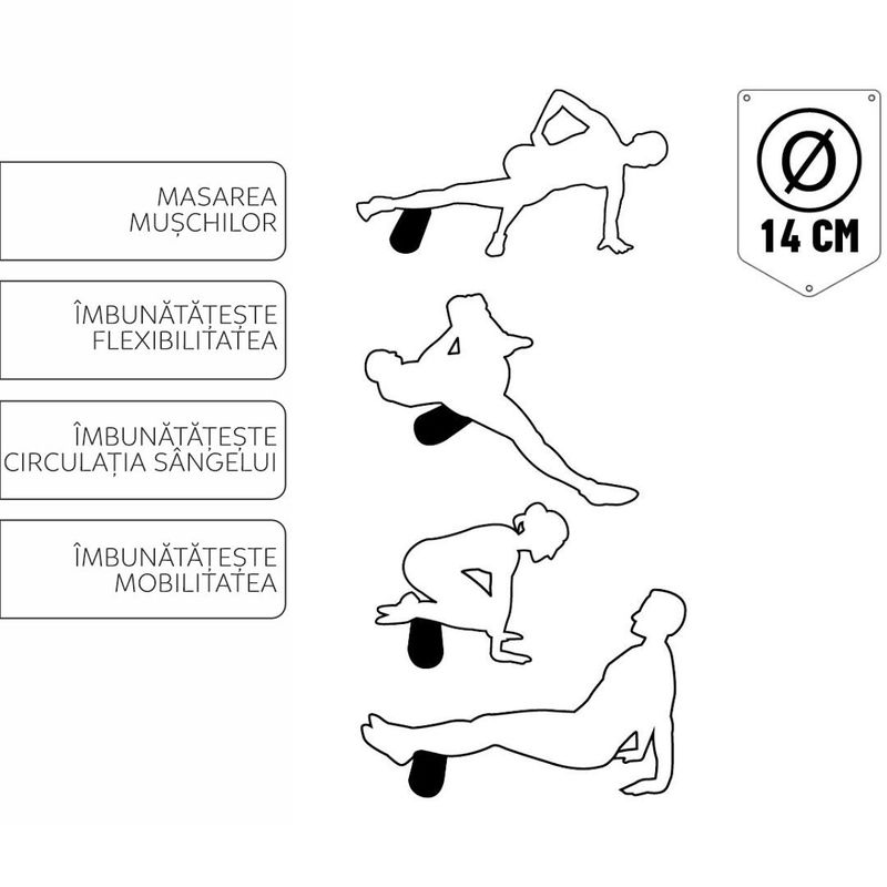 Sport si Outdoor - Fitness - Aparate fitness - Accesorii aparate fitness - Rola cilindru masaj Umbro, din spuma, pentru yoga, negru, 33x14 cm - Infinity.ro