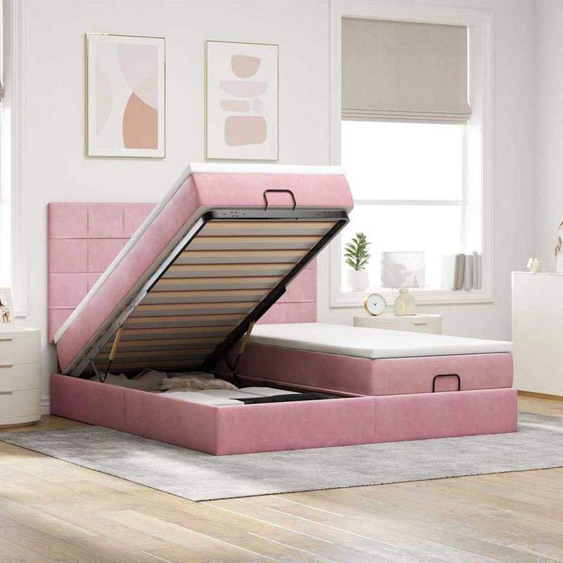 Casa si Gradina - Mobilier - Paturi si accesorii - Paturi - Cadru de pat otoman cu saltele Roz 180x200cm catifea - Infinity.ro