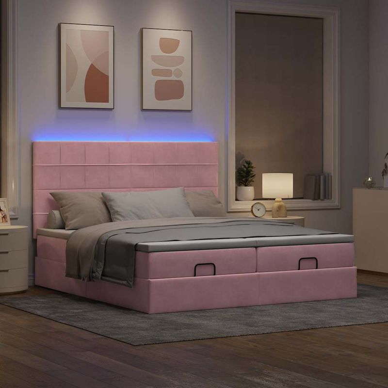 Casa si Gradina - Mobilier - Paturi si accesorii - Paturi - Cadru de pat otoman cu saltele Roz 180x200cm catifea - Infinity.ro