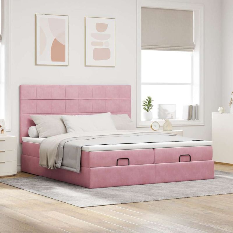 Casa si Gradina - Mobilier - Paturi si accesorii - Paturi - Cadru de pat otoman cu saltele Roz 180x200cm catifea - Infinity.ro