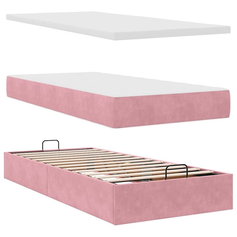 Casa si Gradina - Mobilier - Paturi si accesorii - Paturi - Cadru de pat otoman cu saltele Roz 180x200cm catifea - Infinity.ro