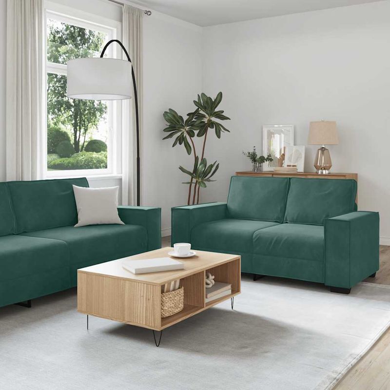 Casa si Gradina - Mobilier - Seturi de mobilier - Seturi living - Set de canapele cu perne, 2 piese, verde inchis, catifea - Infinity.ro