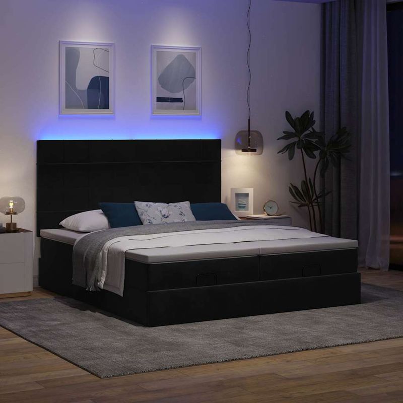 Casa si Gradina - Mobilier - Paturi si accesorii - Paturi - Cadru de pat otoman cu saltele, catifea neagra 180x200cm - Infinity.ro