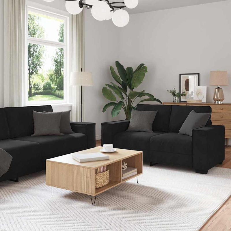 Casa si Gradina - Mobilier - Seturi de mobilier - Seturi living - Set de canapele cu perne, 3 piese, negru, catifea - Infinity.ro