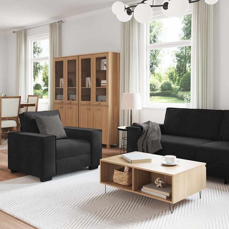 Casa si Gradina - Mobilier - Seturi de mobilier - Seturi living - Set de canapele cu perne, 3 piese, negru, catifea - Infinity.ro