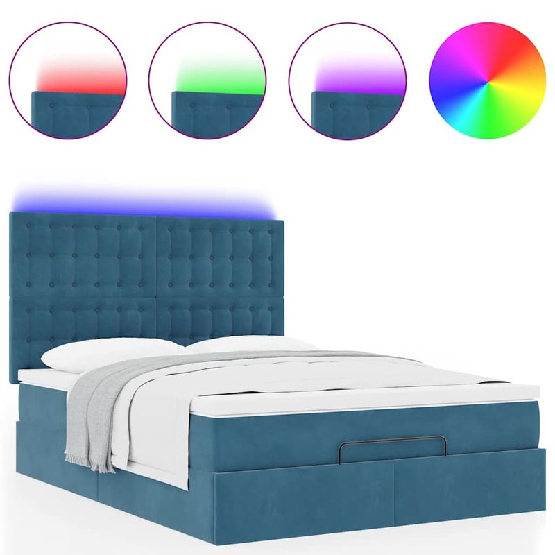 Casa si Gradina - Mobilier - Paturi si accesorii - Paturi - Cadru pat otoman cu saltele Albastru inchis 140x200cm catifea - Infinity.ro