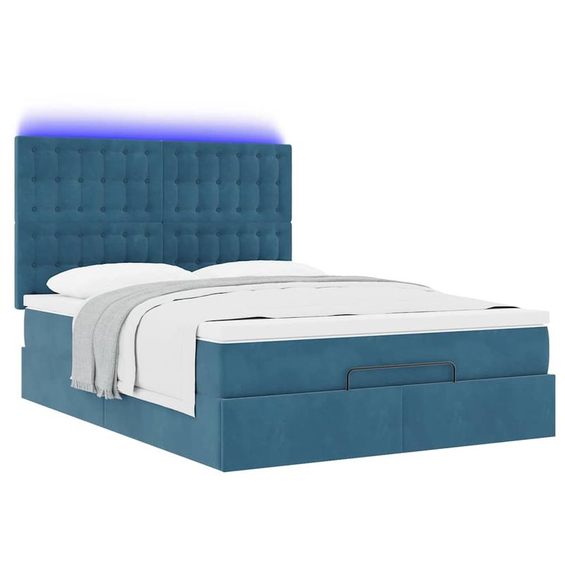 Casa si Gradina - Mobilier - Paturi si accesorii - Paturi - Cadru pat otoman cu saltele Albastru inchis 140x200cm catifea - Infinity.ro