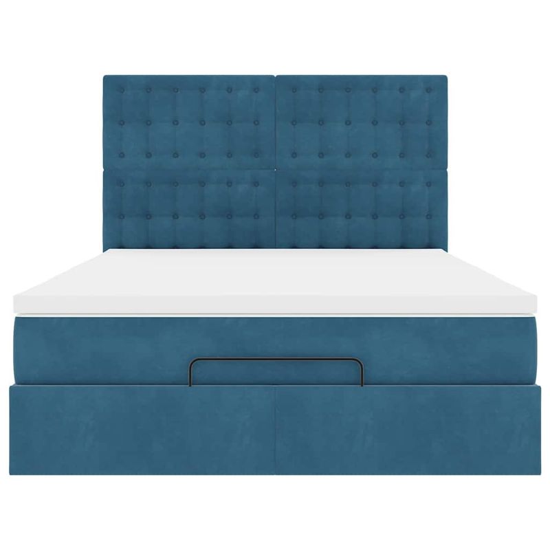 Casa si Gradina - Mobilier - Paturi si accesorii - Paturi - Cadru pat otoman cu saltele Albastru inchis 140x200cm catifea - Infinity.ro