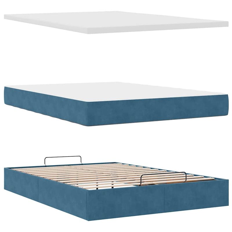 Casa si Gradina - Mobilier - Paturi si accesorii - Paturi - Cadru pat otoman cu saltele Albastru inchis 140x200cm catifea - Infinity.ro