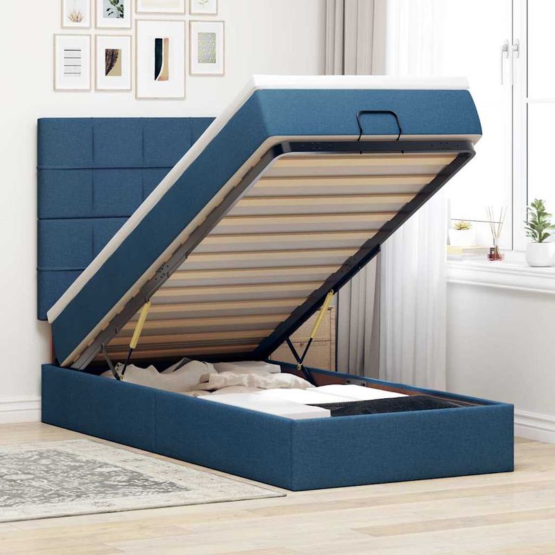 Casa si Gradina - Mobilier - Paturi si accesorii - Paturi - Cadru de pat otoman cu saltea tesatura albastra 80x200cm - Infinity.ro