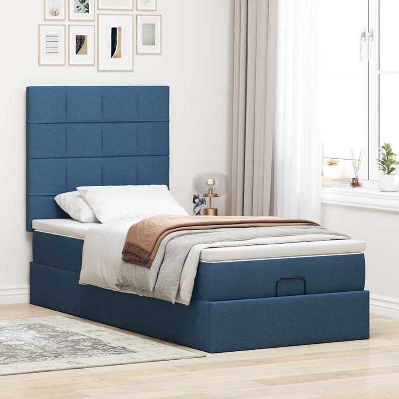 Casa si Gradina - Mobilier - Paturi si accesorii - Paturi - Cadru de pat otoman cu saltea tesatura albastra 80x200cm - Infinity.ro