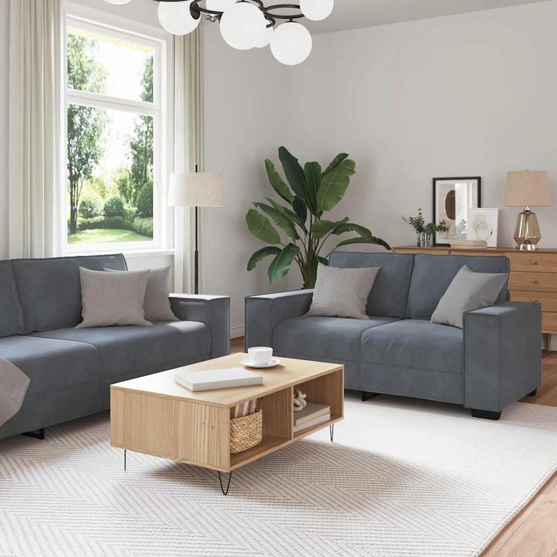 Casa si Gradina - Mobilier - Seturi de mobilier - Seturi living - Set de canapele cu perne, 2 piese, gri inchis, catifea - Infinity.ro